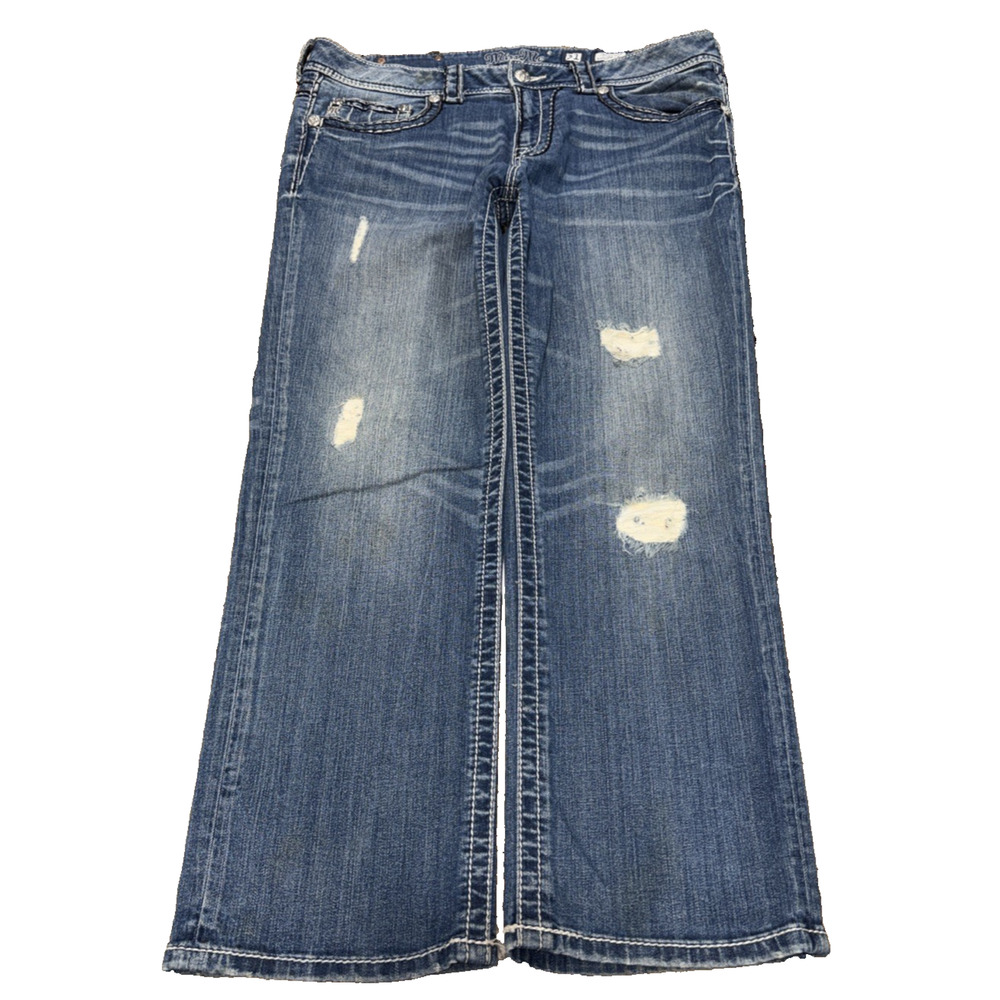 Miss Me Boyfriend Capri Jeans 12/31 Distressed Blue Stretch Denim